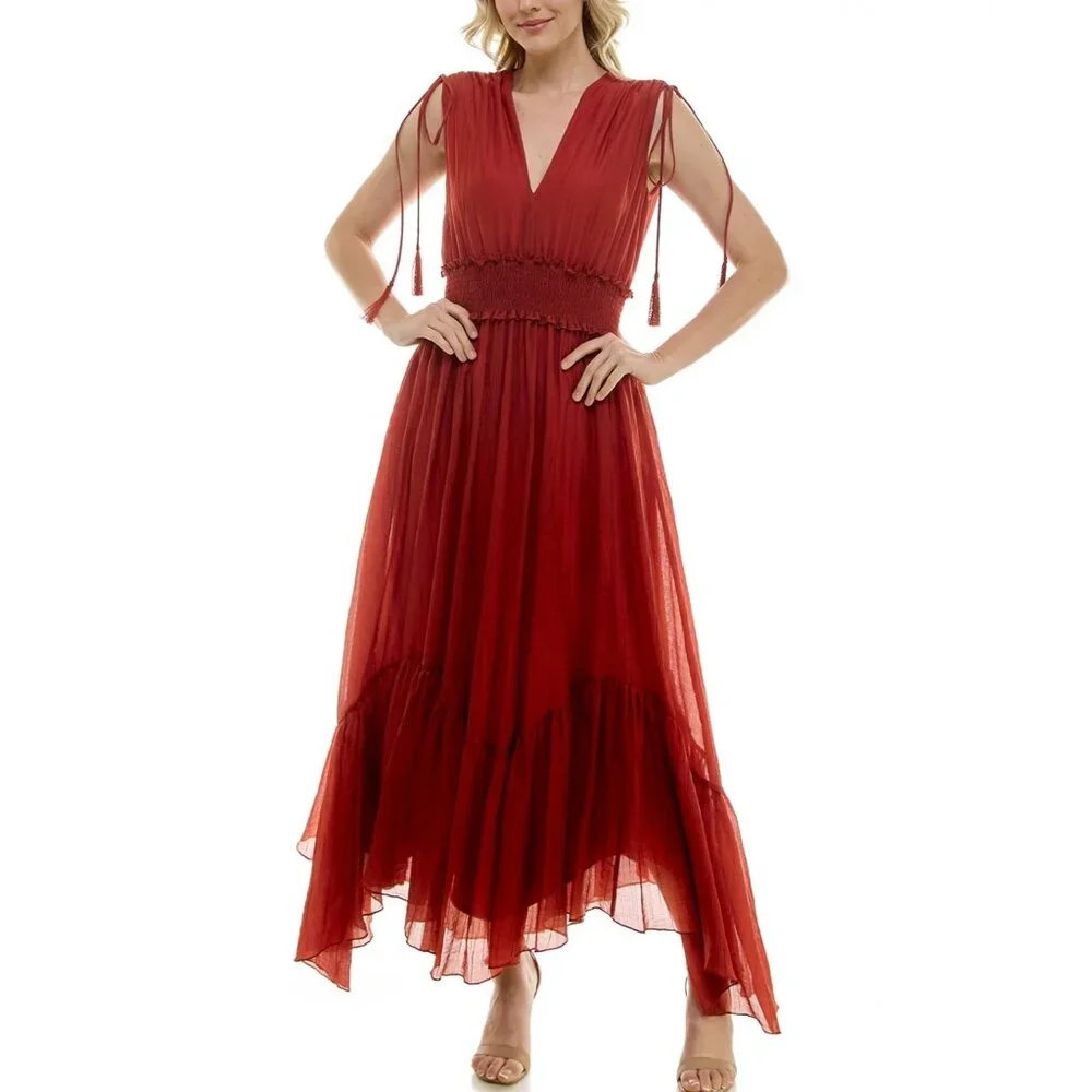 Women's V-Neck Handkerchief-Hem Dress - Picture 4 of 12
